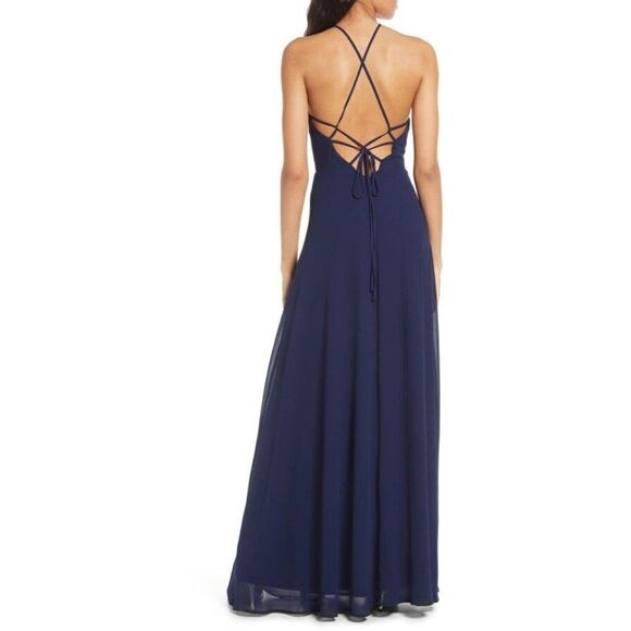 Lulu's Dress Blue Magic in the‎ Air Navy Blue Lace-Up Maxi Dress - Picture 4 of 7